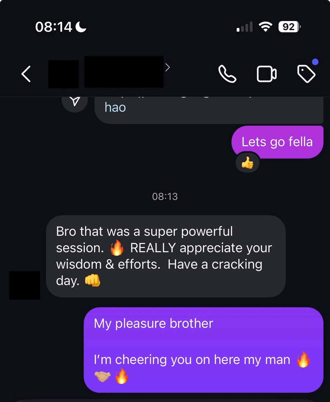 Client conversation testimonial 1